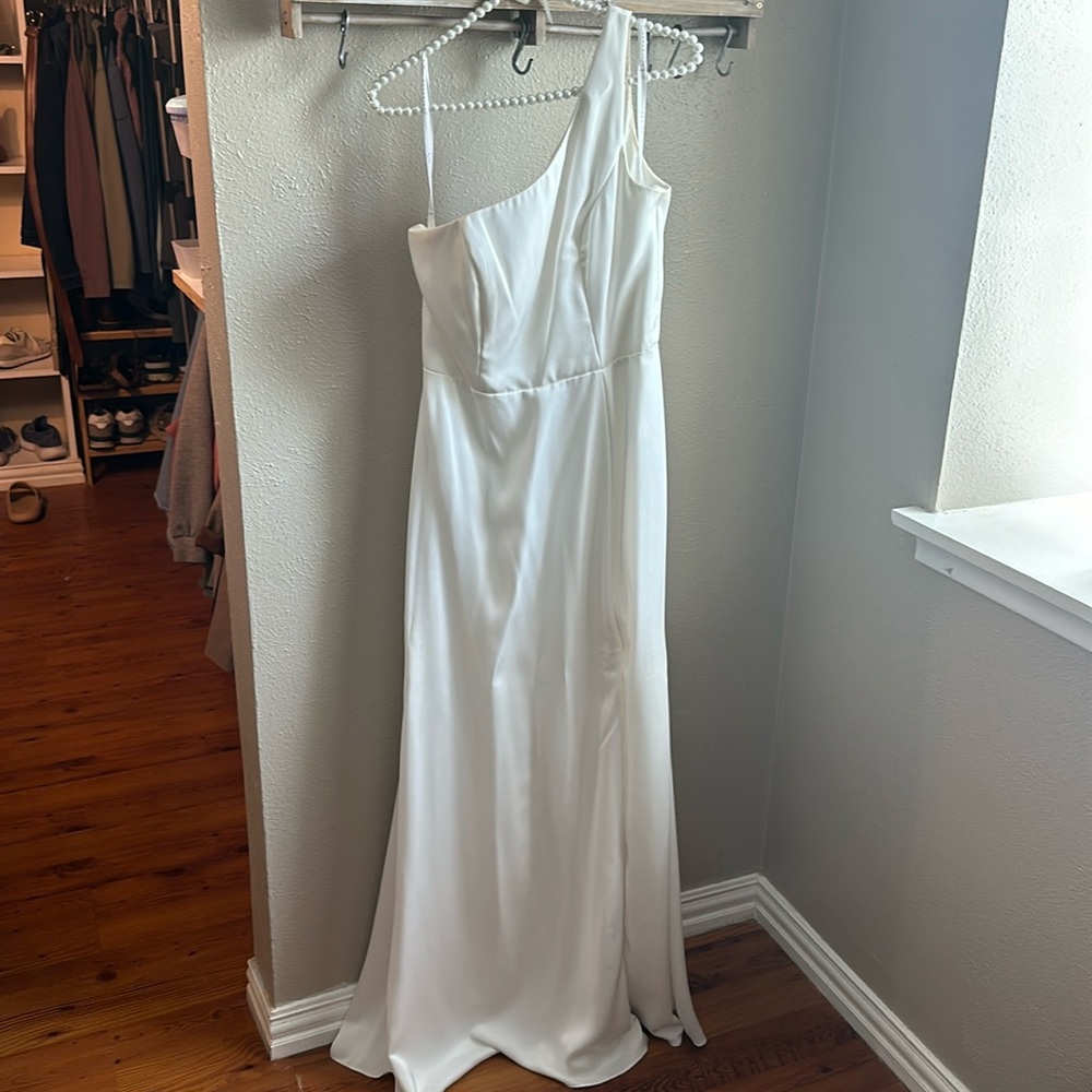 White Bridesmaid One Shoulder Dress